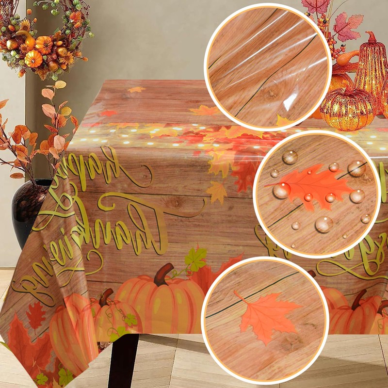 MOROBOR 3 Pack Pumpkin Tablecloth, Disposable Plastic Waterproof Rectangle Table