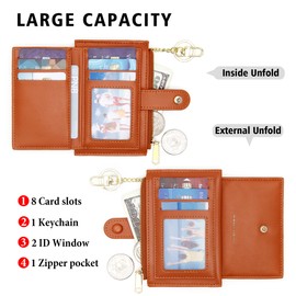 OIDERY Small Wallet For Women RFID Minimalist Credit Card Holder Wallet Slim Leather Keychain Wallet With Zipper Pocket ID Window, Brown, one size, Modern