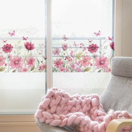 Mestiker Decorative Plants Wall Sticker Plants Rattan Flower Butterfly Wallpaper Sticker Stylish Living Room Wall Sticker Waterproof Wall Decor Rental Home (10 Pink Flowers)