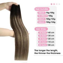 YoungSee Weft Hair Extensions Human Hair Ombre Black Sew in Extensions Black to Dark Brown with Blonde Balayage Human Hair Weft Extensions Ombre Sew in Human Hair Extensions 16Inch 100G