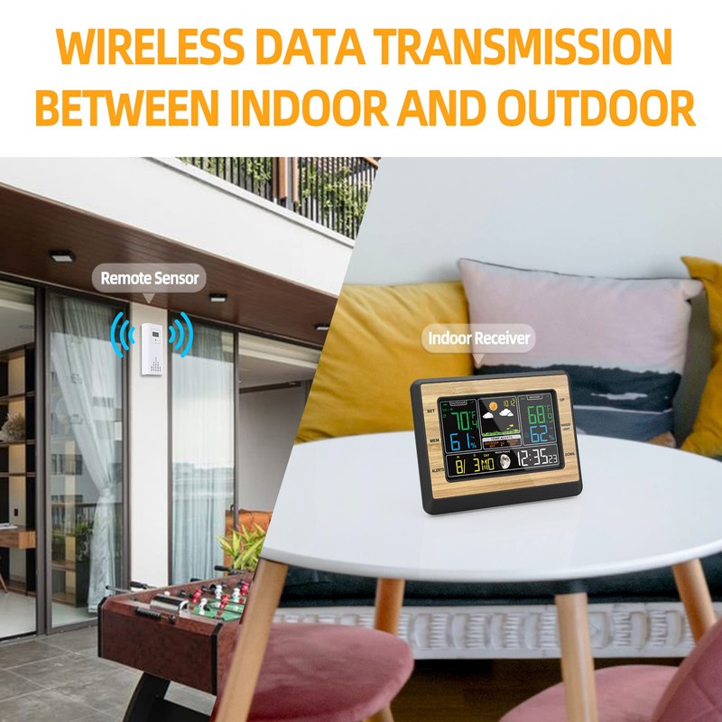 Wireless Weather Station, Indoor Outdoor Thermometer, 6 Inch Color Screen