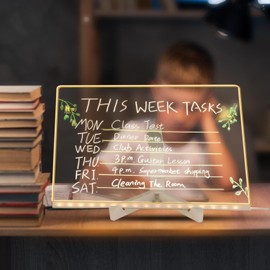 XILIYAI LED Note Board with Colors,Drawing Board, with Adjustable Stand,Rewritable Illuminated Acrylic Notepad- Includes 7 Color Pens- Ideal for Office, School, Home & Kids(5.9inX5.9in)