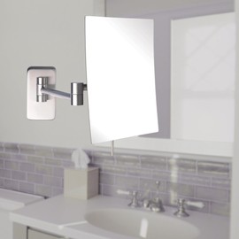 JERDON 8.75-Inch x 6.5-Inch Wall Mount Makeup Mirror - Personal Mirror with 5X Magnification & 14 inch Wall Extension - Nickel Wall Mount Arm - Model JRT695N