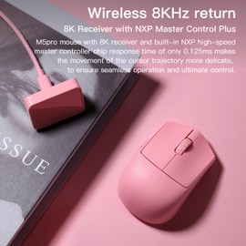 Darmoshark M5PRO Mini Wireless Gaming Mouse,Tri-Mode 8K/USB-C/Bluetooth Mouse Up to 30000DPI,PAW3950 Optical Sensor Lightweight 38g,5 programmable Button,Computer Mouse for Laptop,PC,Mac(Pink)