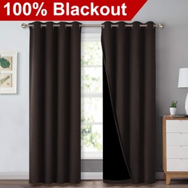 NICETOWN High End Thermal Curtains, Full Blackout Curtains 84 inches Long for Dining Room, Soundproof Window Treatment Drapes for Hall Room, Brown, 52 inches Wide Per Panel, Set of 2 Panels