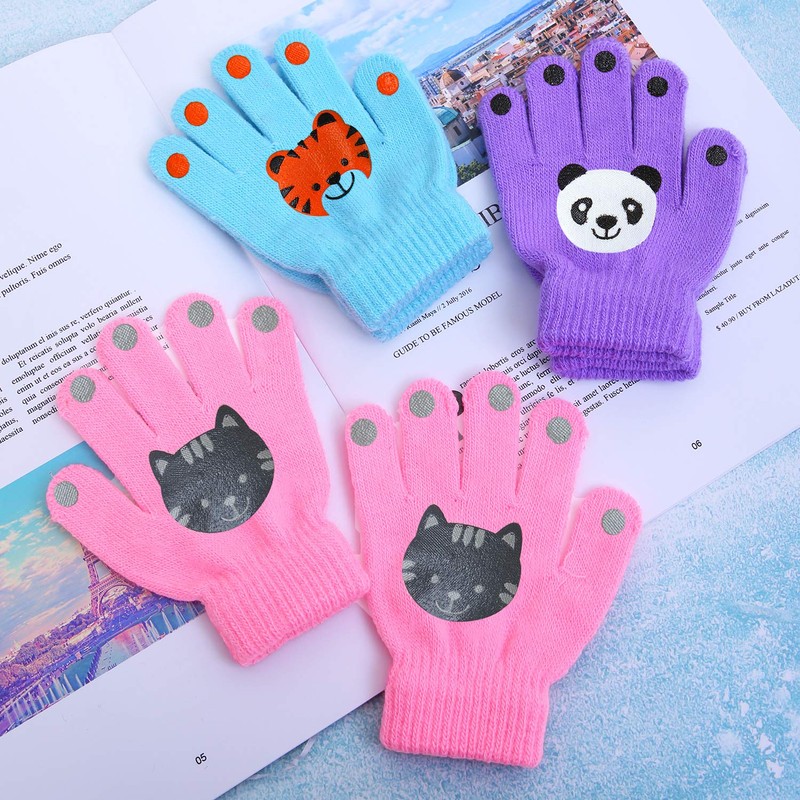 Cooraby 6 Pairs Kids Warm Magic Gloves Winter Stretchy Knit