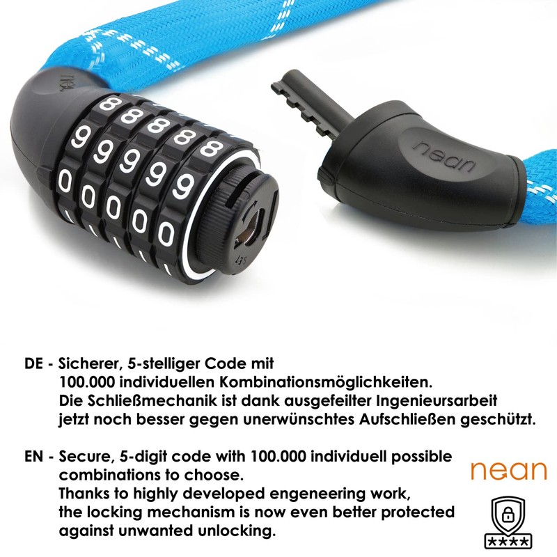 nean Bicycle Lock with Numbers High Security Extremely Robust Fabric