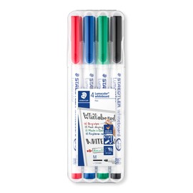 Staedtler STAEDTLER Whiteboard pen Lumocolor, Rundspitze ca. 1 mm Linienbreite, trocken und rückstandsfrei abwischbar von Whiteboards, hohe Qualität Made in Germany, Set mit 4 brillanten Farben, 301 WP4