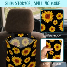 KXWQTRDD Car Garbage Bag Blooming Yellow Sunflowers Drawstring Car Trash Bag Hanging for Back Seat with Adjustable Buckle Canvas Vehicle Trash Can Easy-to-Install