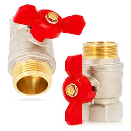 Ball Valve with Butterfly Handle Pack Nut Female Thread 1/2 Inch x AG 1/2 Inch Water Ball Valve Wing Handle Durable Brass Outlet Valve Corrosion Protected Hot Water