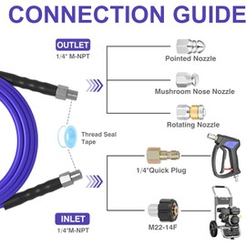 100FT Sewer Jetter Kit for Pressure Washer 1/4" NPT Drain Cleaner Hose 5800PSI Corner Rotating and Button Hose Sewer Jetting Nozzle Pearl Corsage Pin Tape Handle Strap Spanner