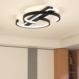 YCMGEAD LED Ceiling Light 2 Rings Black Modern Ceiling lamp 35W Flush Mount Ceiling Light with Remote 3000-6000K Living Room Light Fixture 15.74in for Bedroom Dining Room Office
