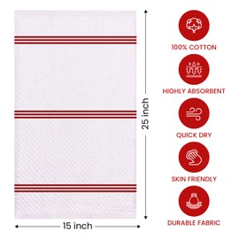 Infinitee Xclusives Premium Kitchen Towels – Pack of 3, 100% Cotton 15 x 25 Inches Absorbent Dish Towels - Terry Kitchen Dishcloth Towels - Red Dish Cloth for Household Cleaning