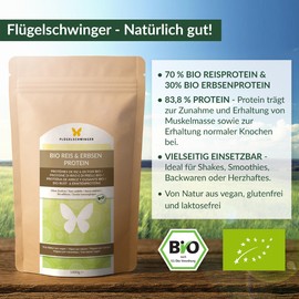 1kg BIO Reis & Erbsen Protein 7:3, 83,8% Protein, ohne Zusätze, 70% Bio Reisprotein & 30% Bio Erbsenprotein, von Natur aus vegan, laktosefrei & ohne Soja, geschmacksneutral (1000g)
