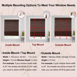 BTAMREE Cordless Bamboo Roman Shade Blind, Woven Wood Roll up Roman Window Shades for Interior Windows, Home and Garden, Light Filtering Natural Bamboo Shades (48''W x 72''H)