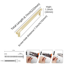 BUKOBYHE 10 Pack 7.5Inch Kitchen Cabinet Handles Brushed Brass Knurled Cabinet Pulls Gold Drawer Pulls Kitchen Hardware Kitchen Handles for Cabinets Cupboard Handles Drawer Handles