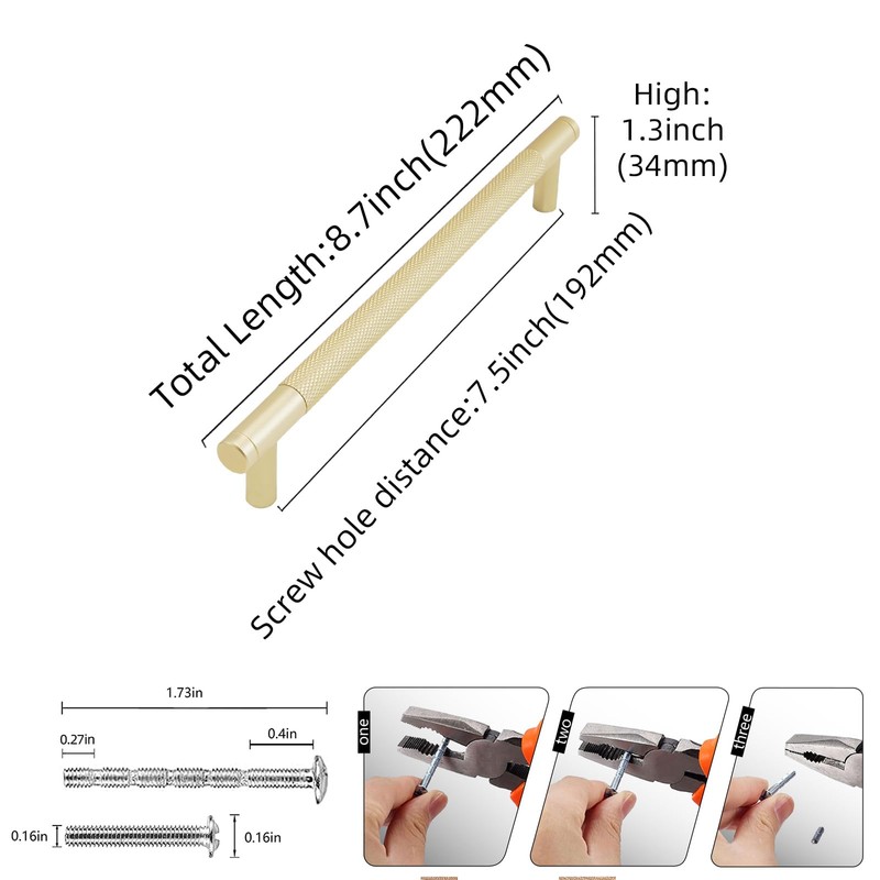 BUKOBYHE 10 Pack 7.5Inch Kitchen Cabinet Handles Brushed Brass Knurled
