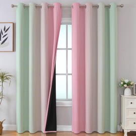 Estelar Textiler Sage Green and Pink Ombre Blackout Curtains 96 Inches Long for Bedroom, Thermal Insulated Full Light Blocking Grommet Gradient Blackout Drapes for Living Room, 52Wx96L, 2 Panels
