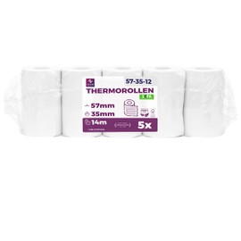 Ec-Cash Thermal Rolls 57 mm x 14 m x 12 mm - Till Rolls - Thermal Paper - Receipt Rolls for ATM - Credit Card Readers (57 x 35 x 12) - with SEPA Direct Debit Text (5 Rolls)
