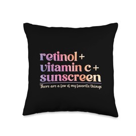 Dermatology Nurse RN PA MD Skin Care Apparel Co. Retinol Vitamin C and Sunscreen Funny Aesthetic Esthetician Throw Pillow, 16x16, Multicolor