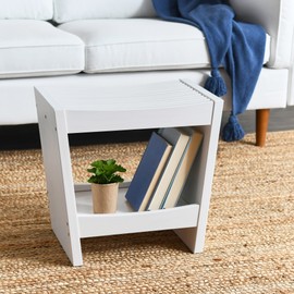 Creative Co-Op Modern Slatted Solid Wood Stool With Storage Shelf, White Finish