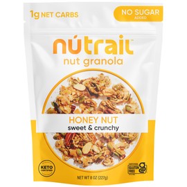 NuTrail Nut Granola Cereal, Honey Nut, No Sugar Added, Keto, Low Carb, Gluten Free, Grain Free, Healthy Breakfast 8 oz. 1 Count