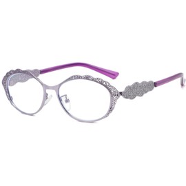 mincl Rhinestone Bling Reading Glasses for Women Metal Frame Diamond Ladies Oval Eyewear (purple, 1.5, multiplier_x)