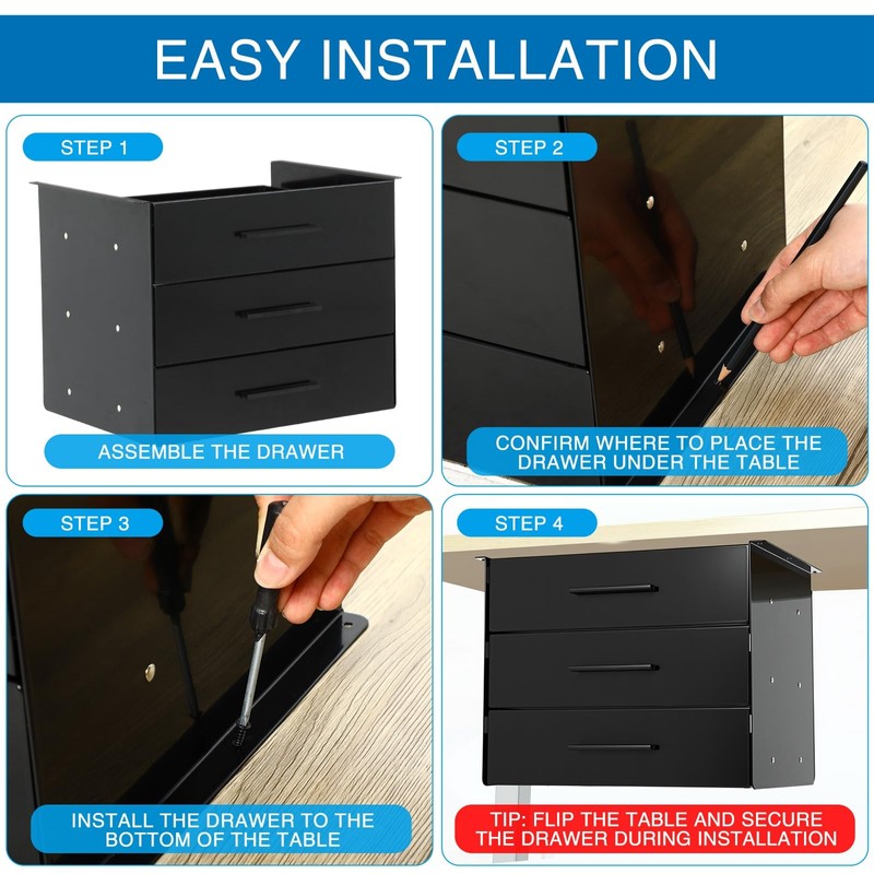 Menkxi 16 Inch Slide out Under Desk Drawer 3 Layer