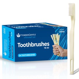 TenderGentle Medium Soft Toothbrushes for Adults and Kids - Box of 24 Yellow Tooth Brushes - Individually Wrapped