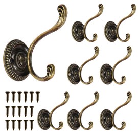 TaimeiMao Bedroom Coat Hat Hooks, Pack of 8 Coat Hooks, Wall Vintage, Vintage Coat Hooks, Double Hooks, Coat Hooks for Kitchen, Bathroom, with Nails (Retro Colour)