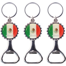 Llavero abrebotellas de 3 piezas con tapa de cerveza de la bandera de México