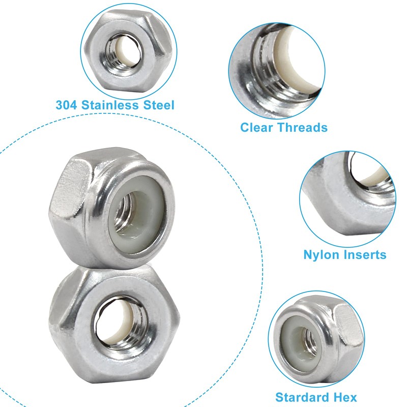 Litoexpe #10-32 Nylon Insert Hex Lock Nuts 50 Pcs, 304
