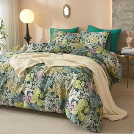 Tropical Floral Comforter Set Twin XL Comforter Set Botanical Leaves Floral Bedding Comforter Set Garden Style Green Leaves Print Comforter Cottagecore Botanical Comforter Set for All Seasons