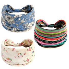 scicent Pack of 3 Women's Boho Headband Printed Headbands Knot Twisted Elastic Head Wrap Cute Hair Accessories for Girls - 13525
