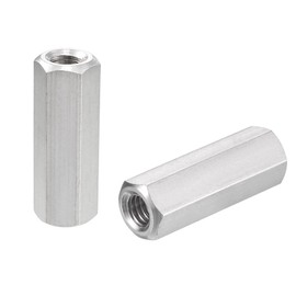 sourcing map M6 x 1.0-Pitch 30mm Length 304 Stainless Steel Metric Hex Coupling Nut, 5-Pack