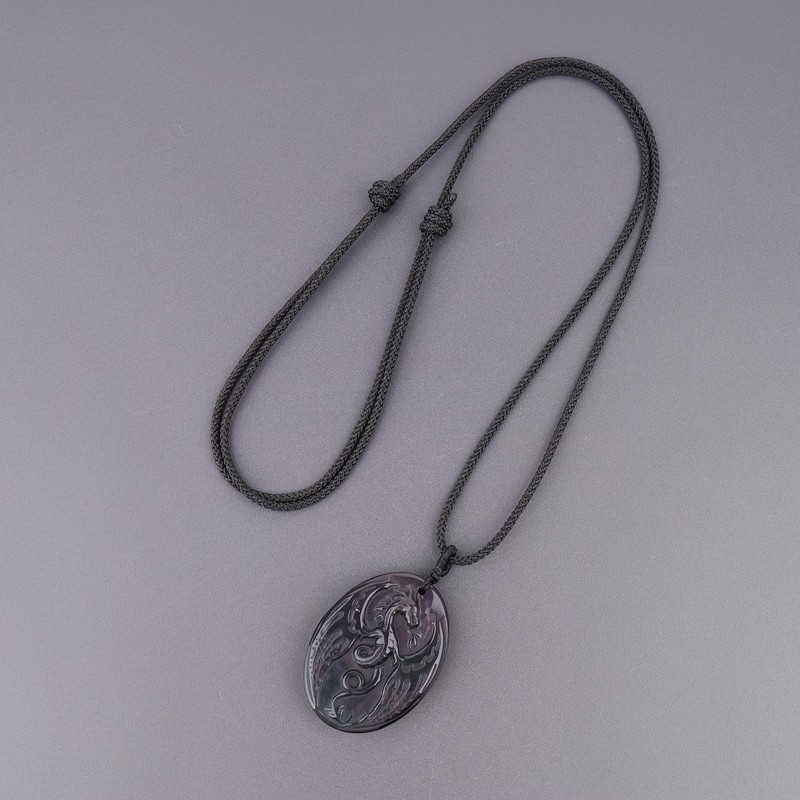 coai Mens Black Obsidian Stone Dragon Amulet Pendant Necklace