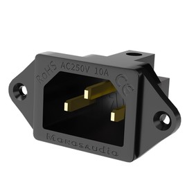 Monosaudio Gold Plated AC Power Socket 250V 10A IEC 320 C14 Panel Mount Plug Adapter Power Connector Socket Screw Mount 3 Pins Inlet Male Power Plug Socket for 12AWG Cable Diameter(Black)
