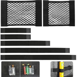 Pack of 7 Car Boot Mesh Bag with Velcro Fastening, Car Boot Organiser, Velcro Strong Elasticity Mesh Luggage Net Storage, Black, Universal for SUV