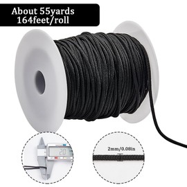 SOFPLATE 50M/55 Yards Parachute Bracelet Cord Black Rope 2mm Polyester Craft with Plastic Spool Spandex Hanks Technora Parachute Thread Cords for Jewelry Bracelets Necklaces Outdoor DIY Making Crafts