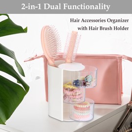 GUSHBIN Rotating Hair Accessories Organizer with Hair Brush Holder,3 Layer