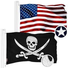 UD_G128 Combo Pack: American USA Flag 16x24 In & Pirate Jolly Roger Swords Flag 16x24 In  Both ToughWeave Series Embroidered 300