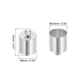 PATIKIL 50Pcs Cord End Caps, 8.6mm End Cap Barrel Beads Kumihimo End Caps Brass for Leather Cord, Tassels, Jewelry Making 13mm Length Silver