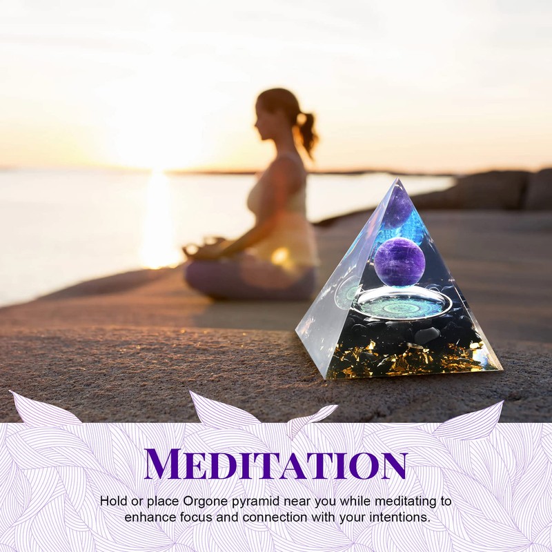 RUOJAS Orgone Pyramid Healing Crystal Meditation Positive Energy Generator Amethyst,