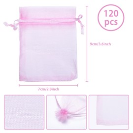 Naler 120 x Organzasäckchen Rosa Organzabeutel Organza Schmuck Säckchen Geschenktüten für Verpackung, 7 x 9 cm
