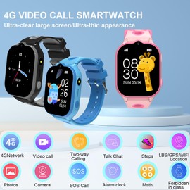 4G Kids Smart Watch - Waterproof Kids Smartwatches GPS Tracker Video SOS Emergency Call Alarm Voice Chat Pedometer HD Camera Flashlight Games Tracking Phone Smartwatch for Age 4-12 Boys Girls (Pink)