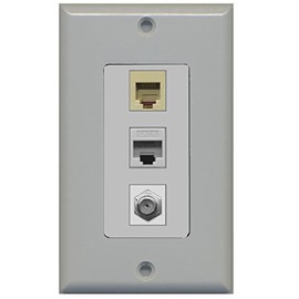 RiteAV - 1 Port Coax Cable TV- F-Type Phone RJ11 RJ12 Beige and Cat6 Ethernet Decorative Wall Plate - Gray