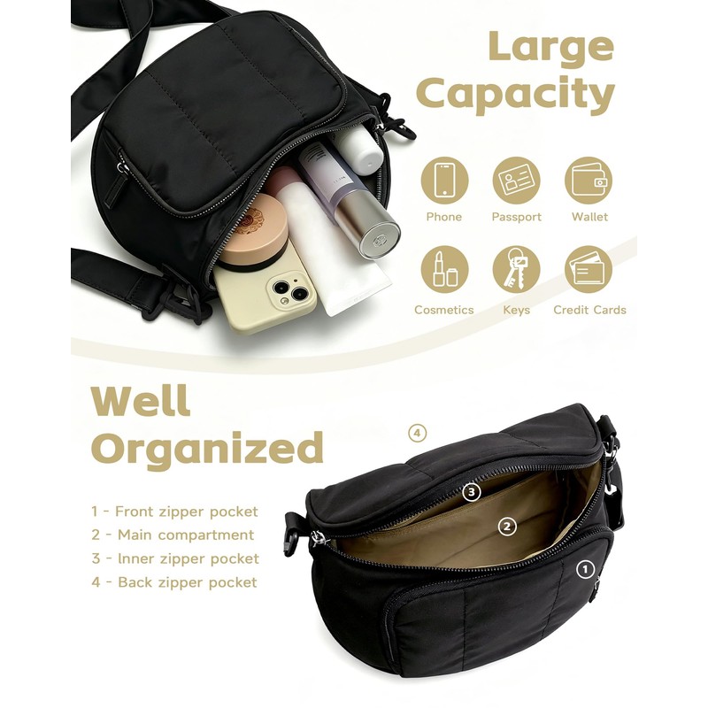 WOOMADA Puffy Crossbody Bag Bum Bag for Women, Fanny Pack