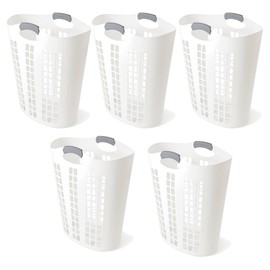 Gracious Living Easy Carry Flex Hamper, Large 87.5 Liter Lightweight Plastic Ventilated Laundry Basket Clothes Bin with Handles, White (5 Pack)
