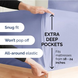 Extra Deep Pocket Fitted Sheet - Single Fitted Sheet Only - Extra Deep Pockets Queen Size Sheets - Fits 18 in to 24 in Mattress - Extra Deep Queen Fitted Sheet - Deep Pockets That Actually Fits