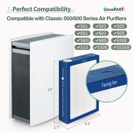 [Upgraded] Uaswpart Classic 500/600 Series Dualprotection Filter Compatible with Blueair Classic 500/600 Series Air Purifier Models Classic 580i 680i 501 503 505 510 550E 555EB 601 605, 6 Packs